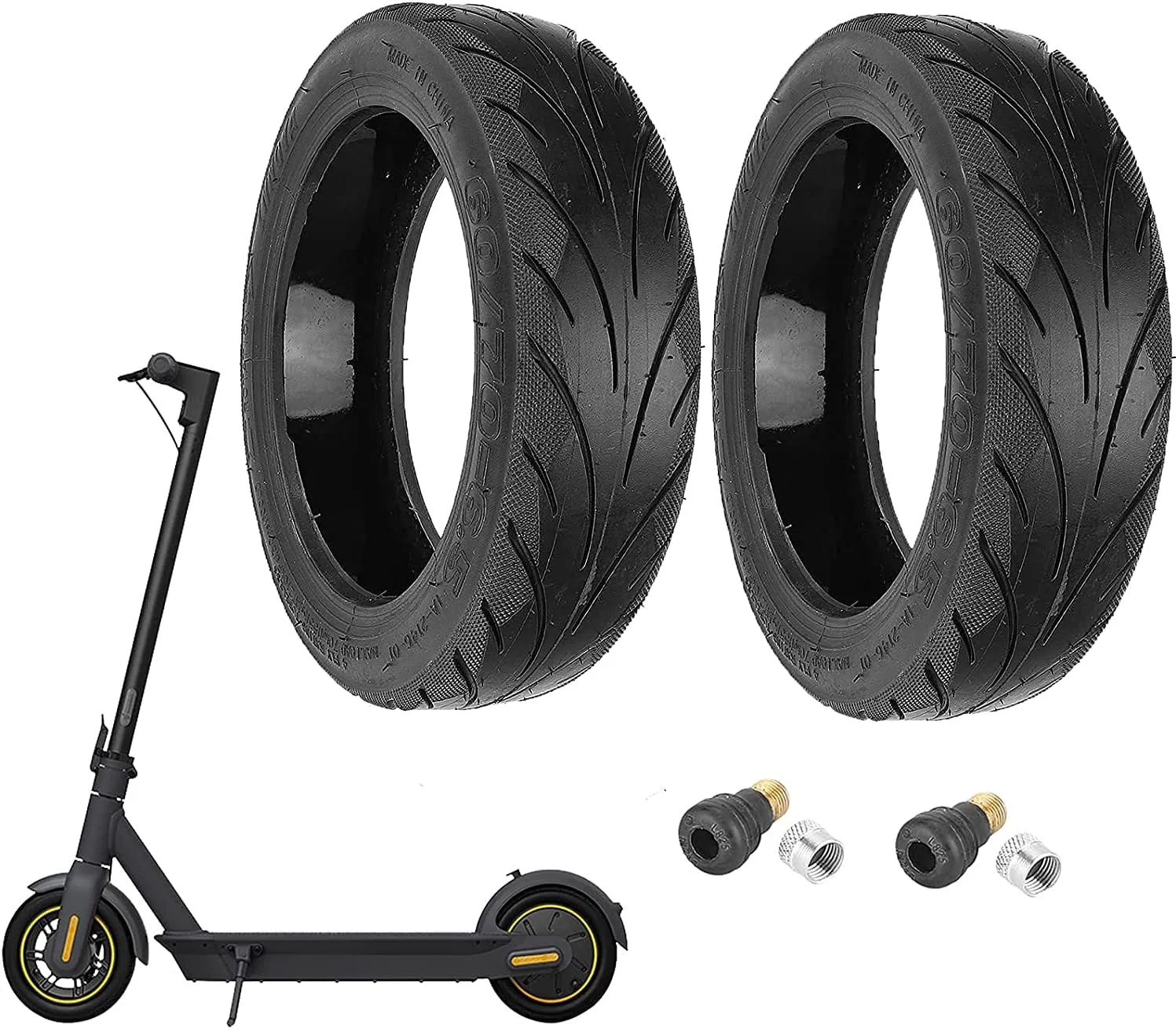 YBang 60/70-6.5 Solid Tubeless Tire with Valve with Built-in Live Glue Repairable for Segway Ninebot Max G30 Scooter 10 inch Self Repairing Non-Slip Tire