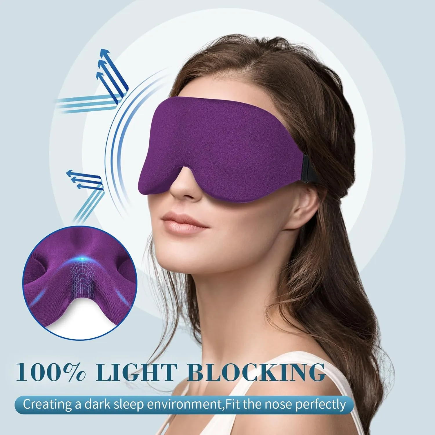 ZGGCD Sleep Mask for Side Sleeper, Light Blocking Sleeping Eye Mask for Women Men, 3D Contoured Cup Night Blindfold, Luxury Eye Cover Eyeshade with Adjustable Strap for Travel, Nap, Purple