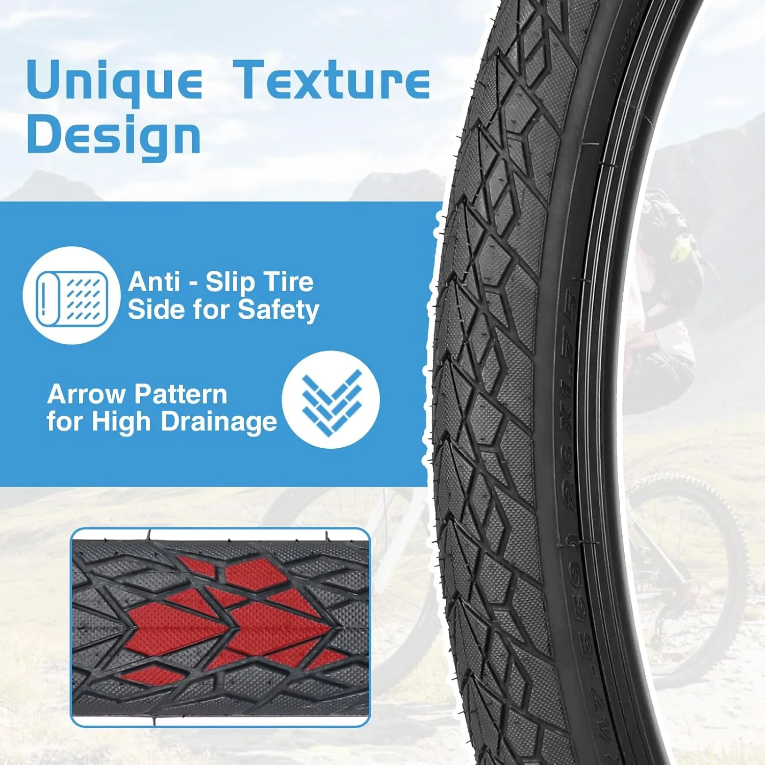 ZUKKA Bike Tire 20x1.75/20x2.125/24x1.75/26x1.75/27.5x1.75 Inch Replacement Bike Tire for Mountain Bike Cruiser Bike