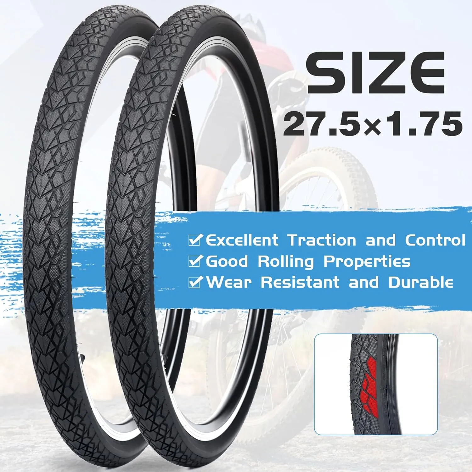 ZUKKA Bike Tire 20x1.75/20x2.125/24x1.75/26x1.75/27.5x1.75 Inch Replacement Bike Tire for Mountain Bike Cruiser Bike